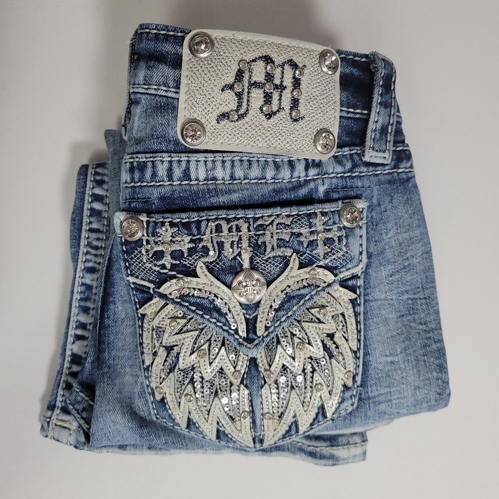 Miss Me Low Rise Bootcut Jeans Womens Sz 23 Fits 26 Embellished Sequins Y2K - Picture 10 of 10